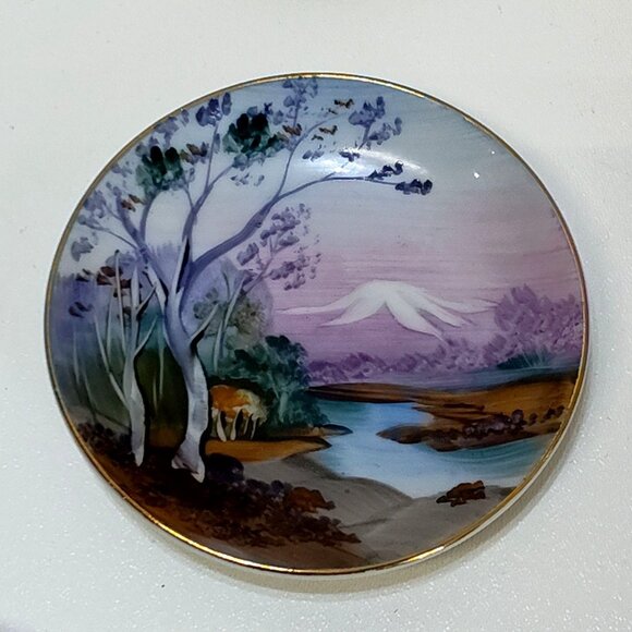 Ucagco Hand Painted Japan Landscape Decorative Plate w/ Gold Trim 5 Plates 1940s - Picture 6 of 13